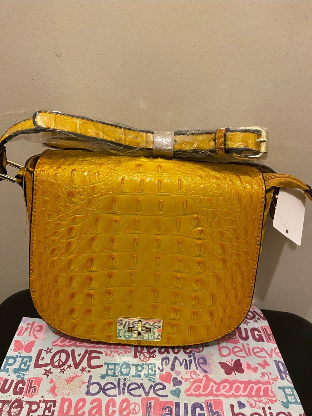 Yellow Croc-Embossed Crossbody Fashion Bag